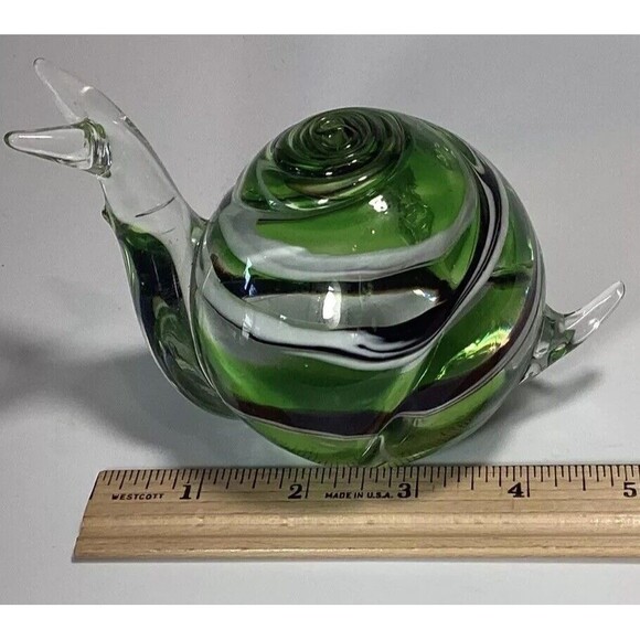 Paperweight Snail Art Glass Figurine Green Clear Swirl Vintage - Picture 6 of 6